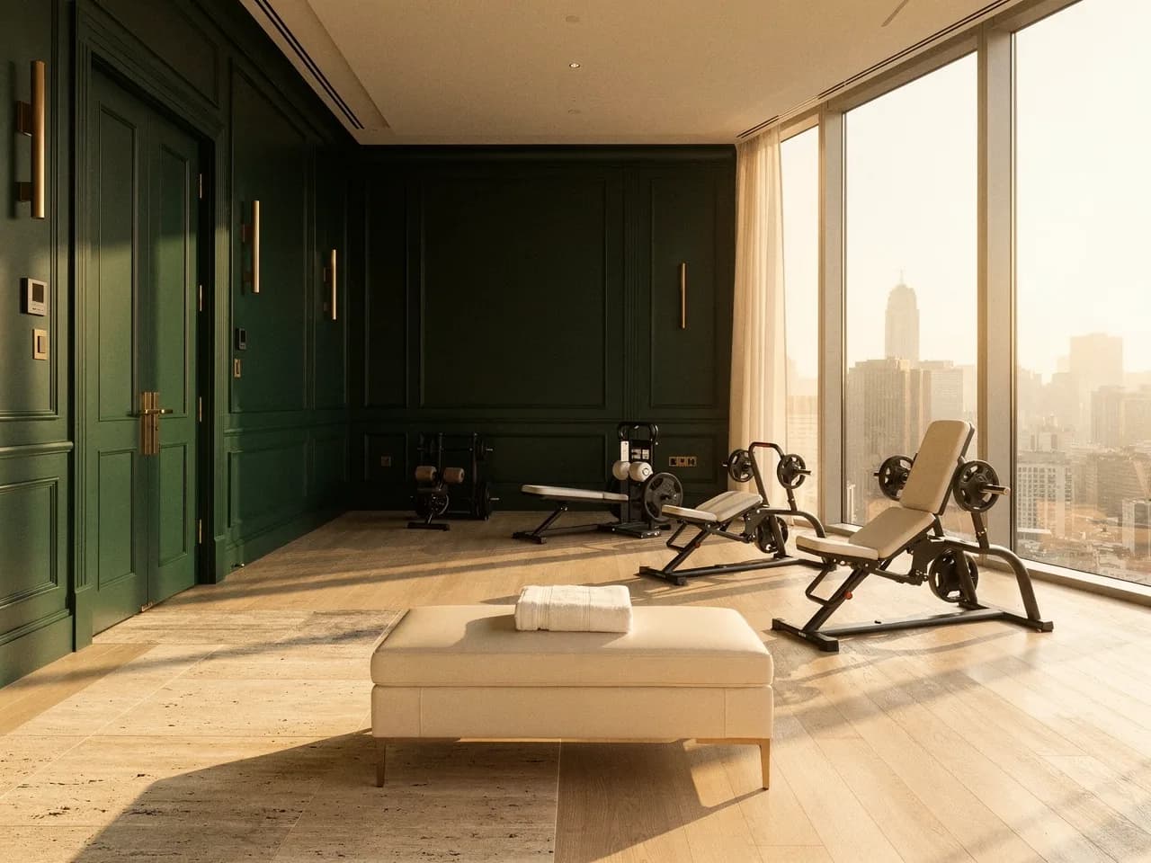 Members training in a bright, high-end club interior